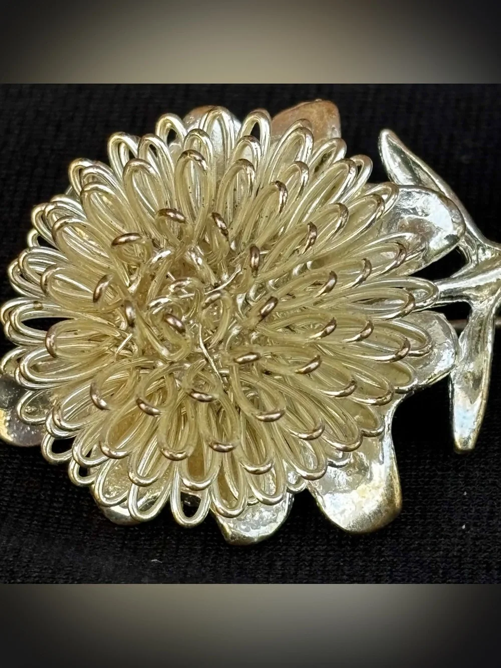 Signed Microns Pin Brooch Gold Tone Foiled Rose & Large Wired Sunflower Brooch